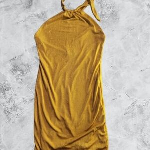 Elegant Gold Halter Dress